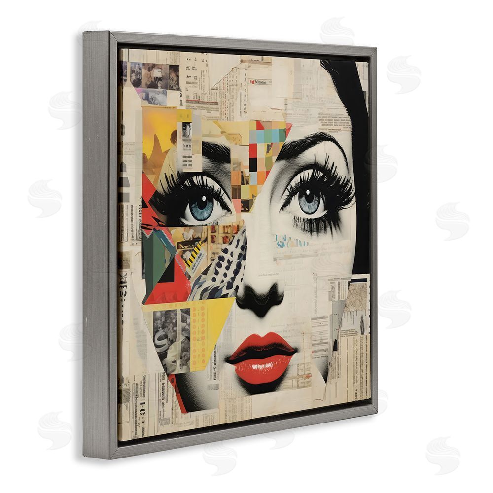 Creative Studio Fashion Collage Pop Portrait Gray Floating Framed Canvas Wall Art