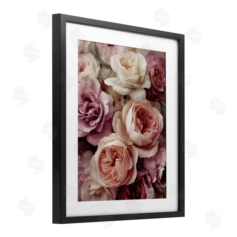 Franklyn Gregory Sweet Roses in Blush Pink Black Framed Print Under Glass with White Mat Wall Art