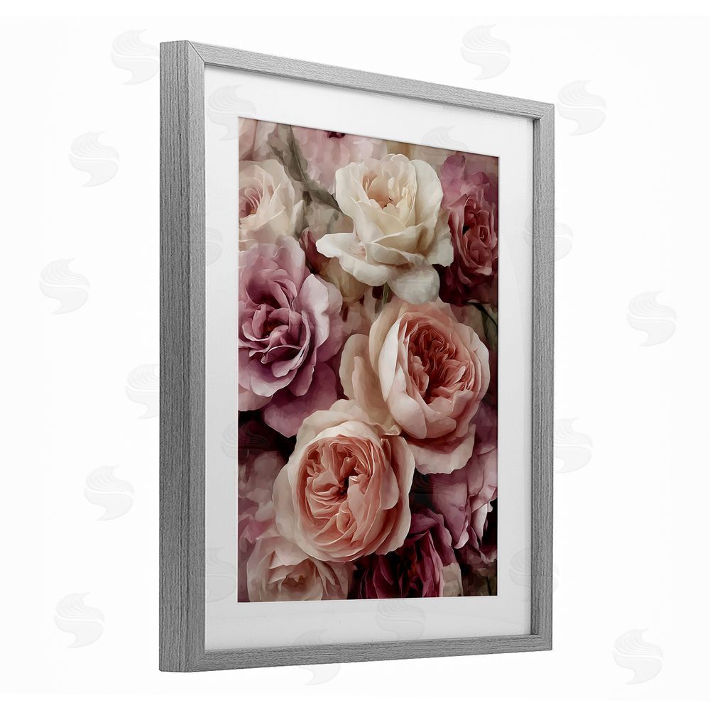 Franklyn Gregory Sweet Roses in Blush Pink Gray Framed Print Under Glass with White Mat Wall Art
