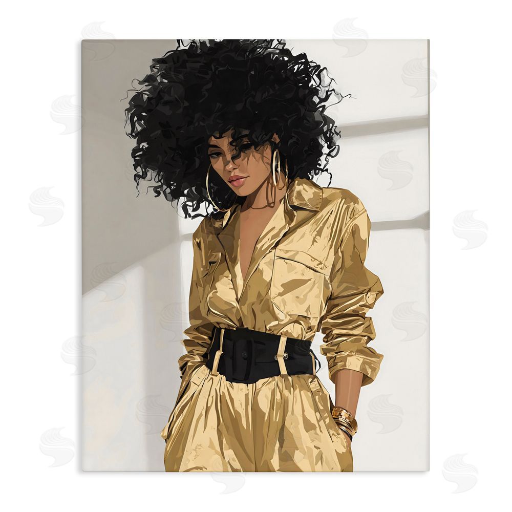 Franklyn Gregory Elegant Woman in Chic Jumpsuit Stretched Canvas Wall Art