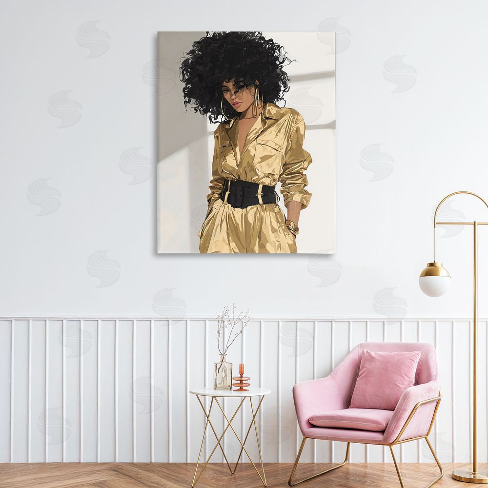 Franklyn Gregory Elegant Woman in Chic Jumpsuit Stretched Canvas Wall Art in Room