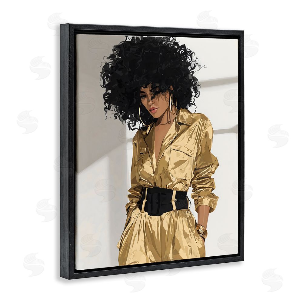 Franklyn Gregory Elegant Woman in Chic Jumpsuit Black Floating Framed Canvas Wall Art