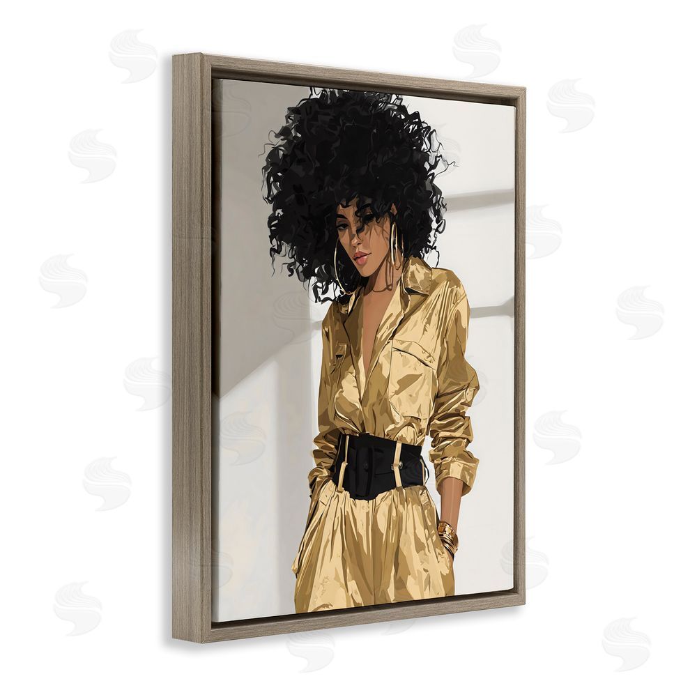 Franklyn Gregory Elegant Woman in Chic Jumpsuit Brown Floating Framed Canvas Wall Art