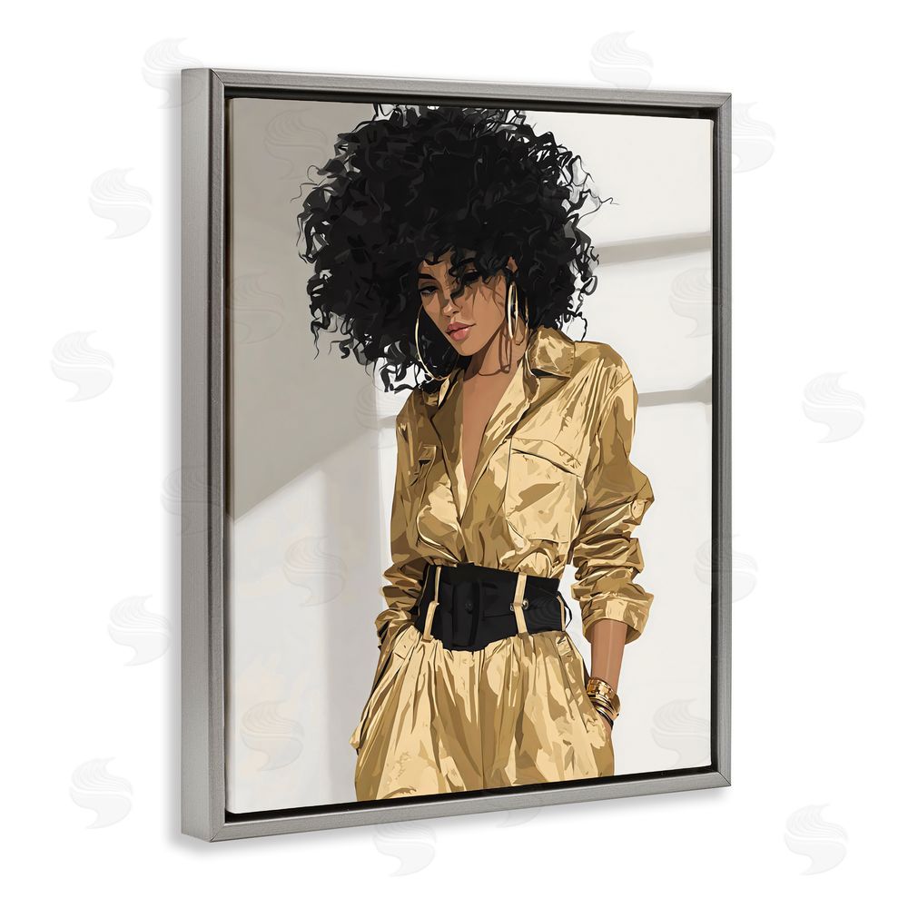 Franklyn Gregory Elegant Woman in Chic Jumpsuit Gray Floating Framed Canvas Wall Art