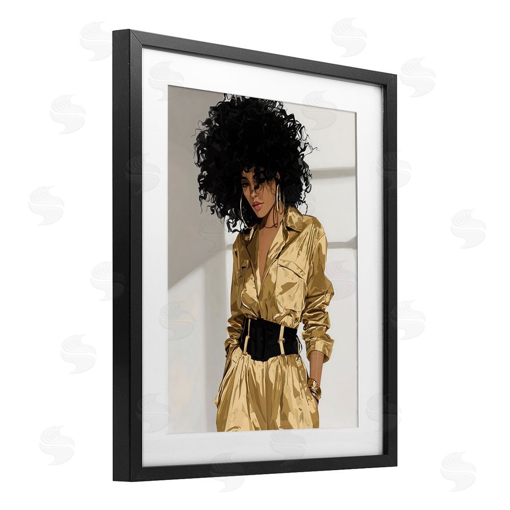Franklyn Gregory Elegant Woman in Chic Jumpsuit Black Framed Print Under Glass Wall Art