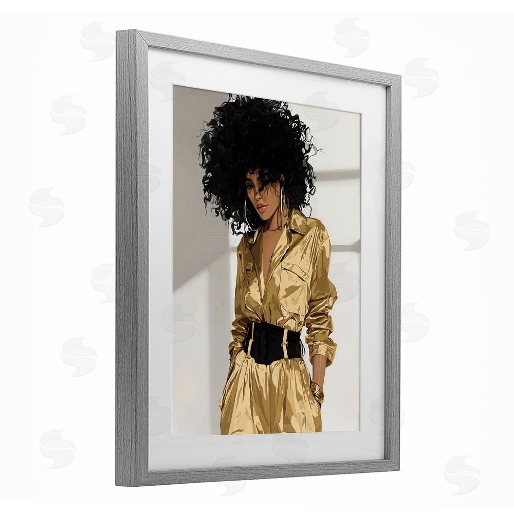 Franklyn Gregory Elegant Woman in Chic Jumpsuit Gray Framed Print Under Glass Wall Art