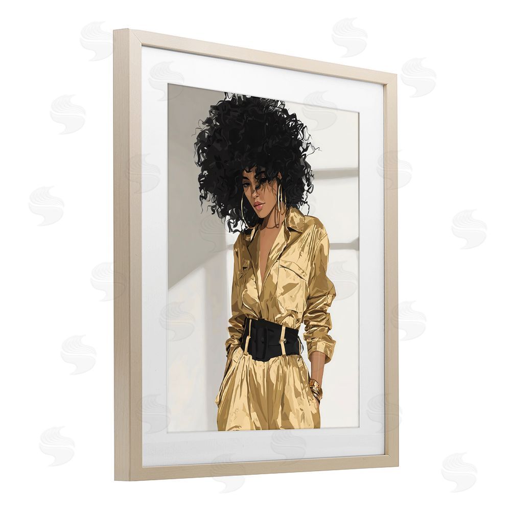 Franklyn Gregory Elegant Woman in Chic Jumpsuit Brown Framed Print Under Glass Wall Art