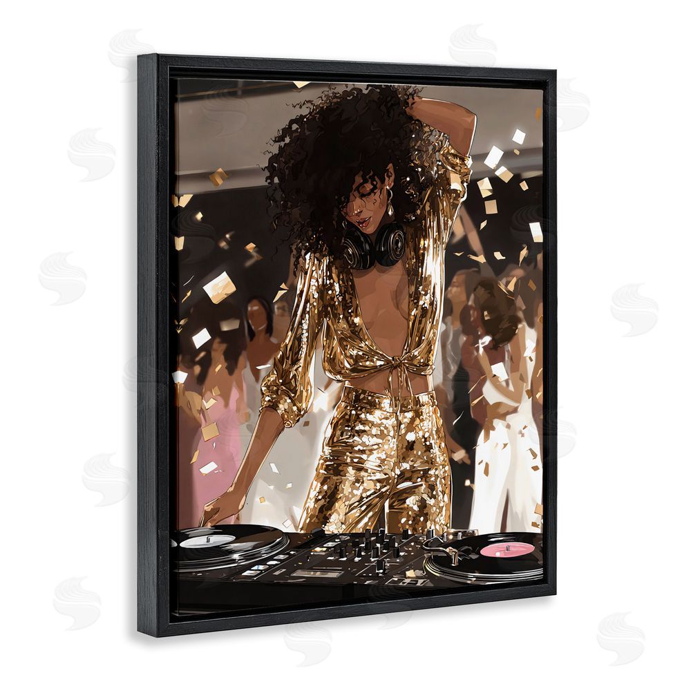 Franklyn Gregory Shimmering DJ in Sequins Black Floating Framed Canvas Wall Art Print