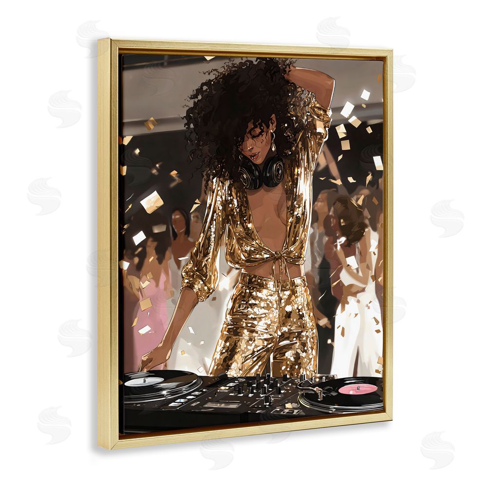 Franklyn Gregory Shimmering DJ in Sequins Gold Floating Framed Canvas Wall Art Print
