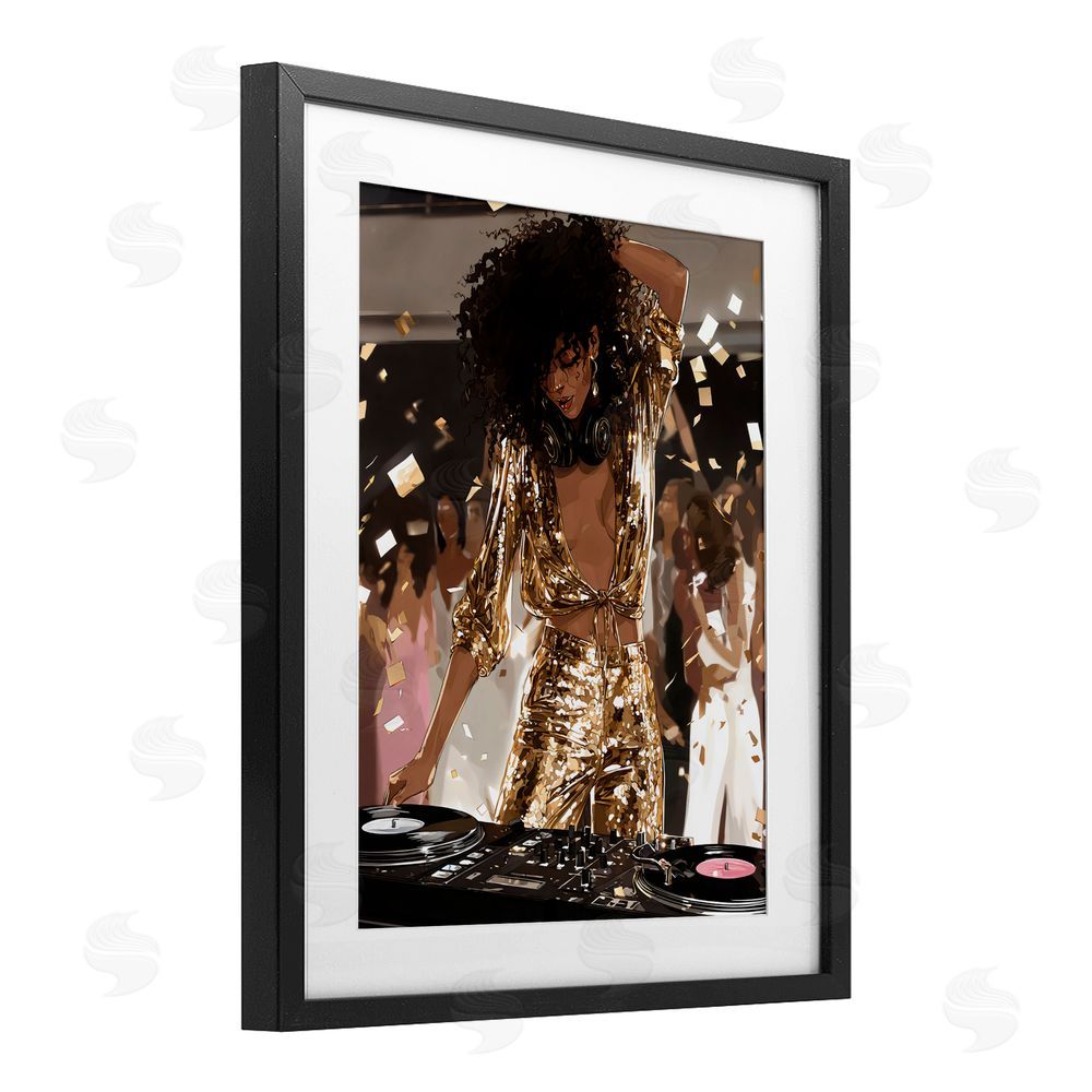 Franklyn Gregory Shimmering DJ in Sequins Black Framed Print Under Glass with White Mat Wall Art