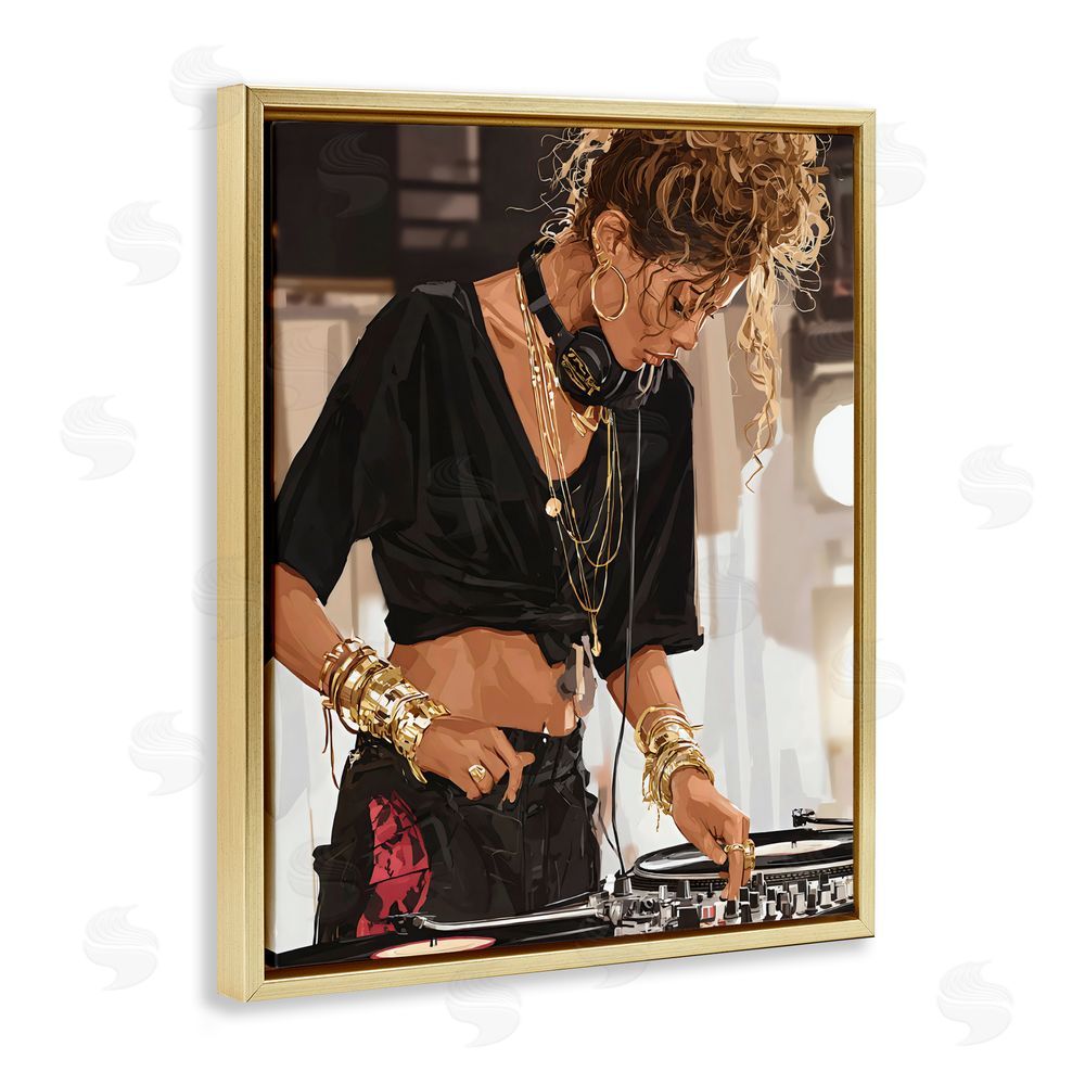 Franklyn Gregory Speaking Through Music DJ Gold Floating Framed Canvas Wall Art Print