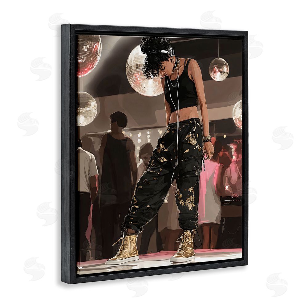 Franklyn Gregory Silent Disco Lone Dancer Black Floating Framed Canvas Wall Art Print