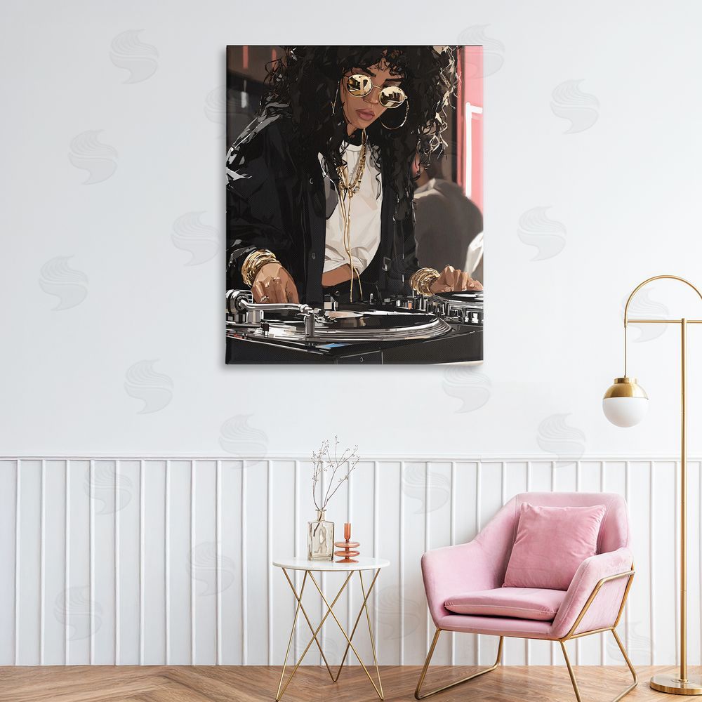 Franklyn Gregory DJ Focused On Turntables Stretched Canvas Wall Art in Room