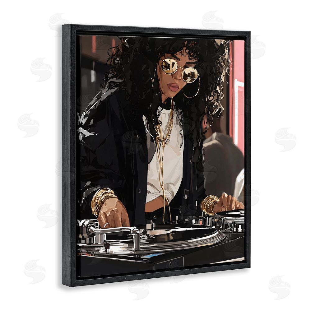 Franklyn Gregory DJ Focused On Turntables Black Floating Frame Canvas Wall Art Print