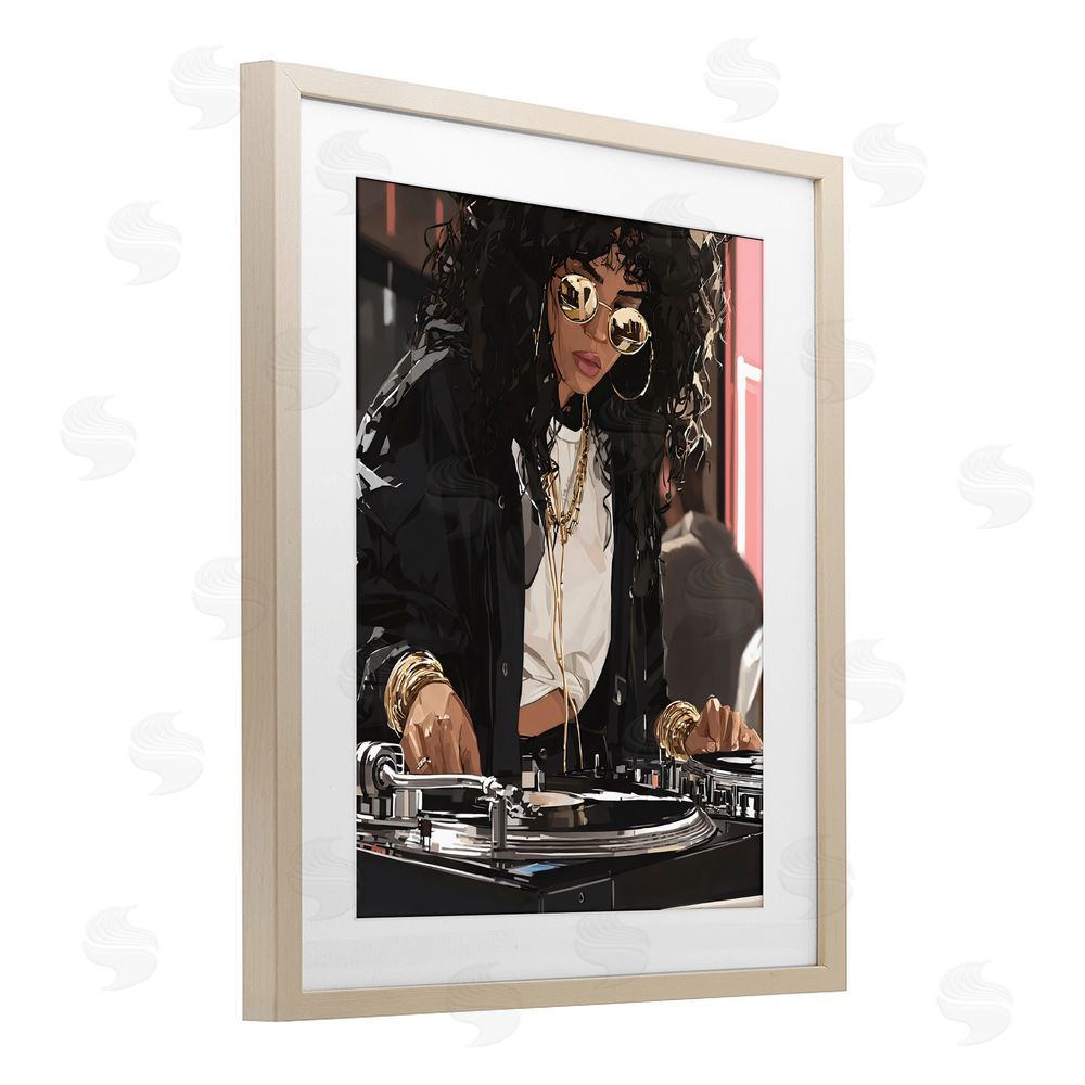 Franklyn Gregory DJ Focused On Turntables Brown Framed Print Under Glass Wall Art
