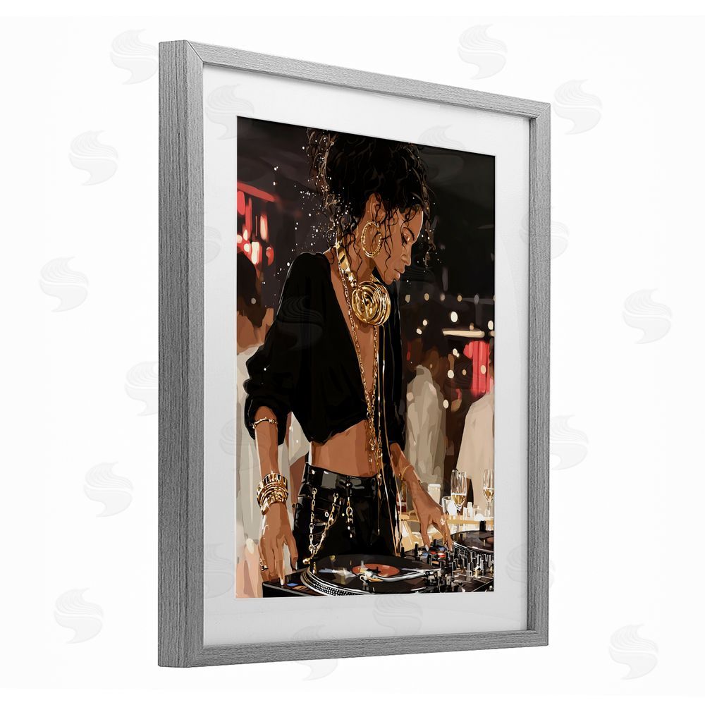 Franklyn Gregory Touches Of Gold DJ Gray Framed Print Under Glass with White Mat Wall Art