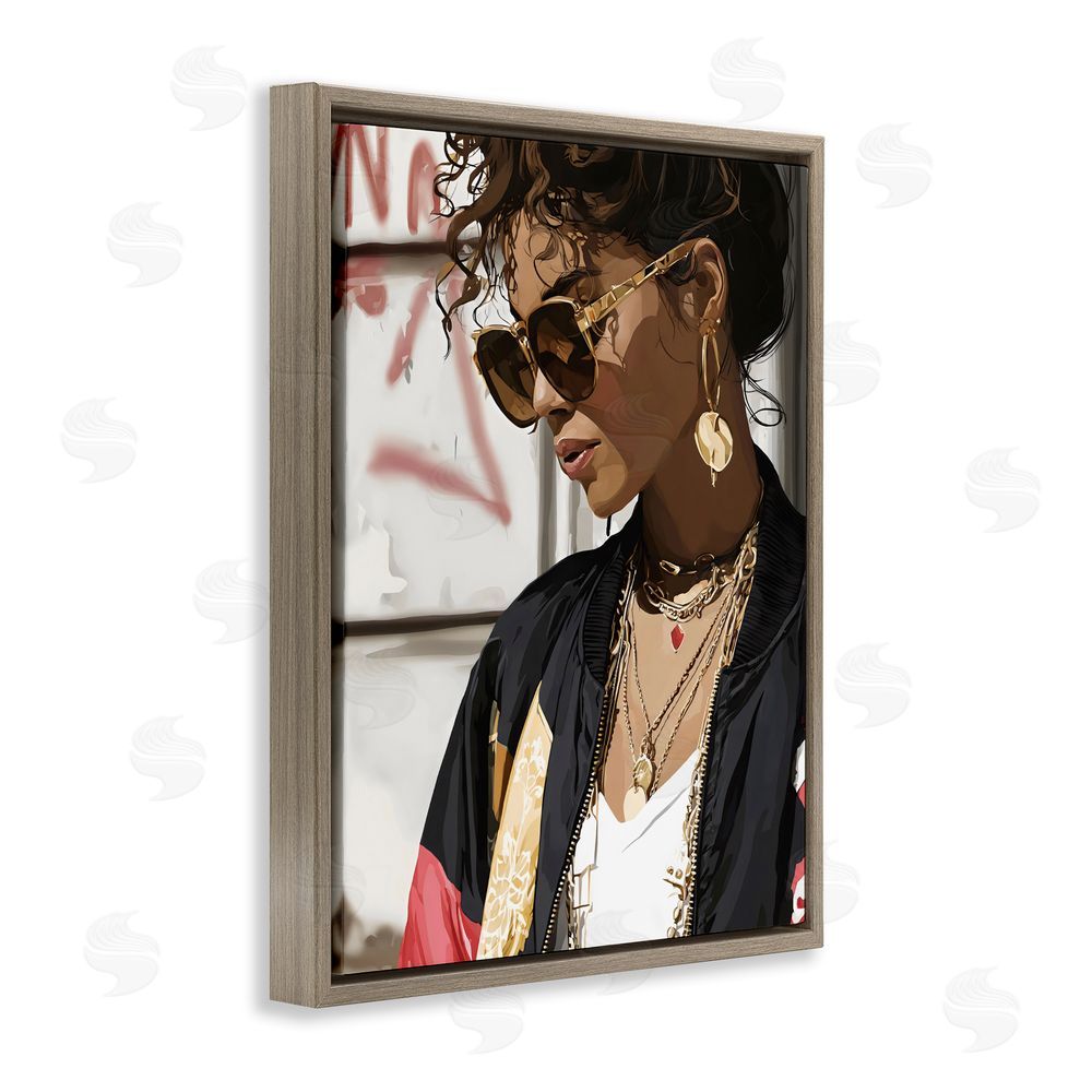 Franklyn Gregory Woman in Sunglasses With Jewelry Brown Floating Framed Canvas Wall Art Print