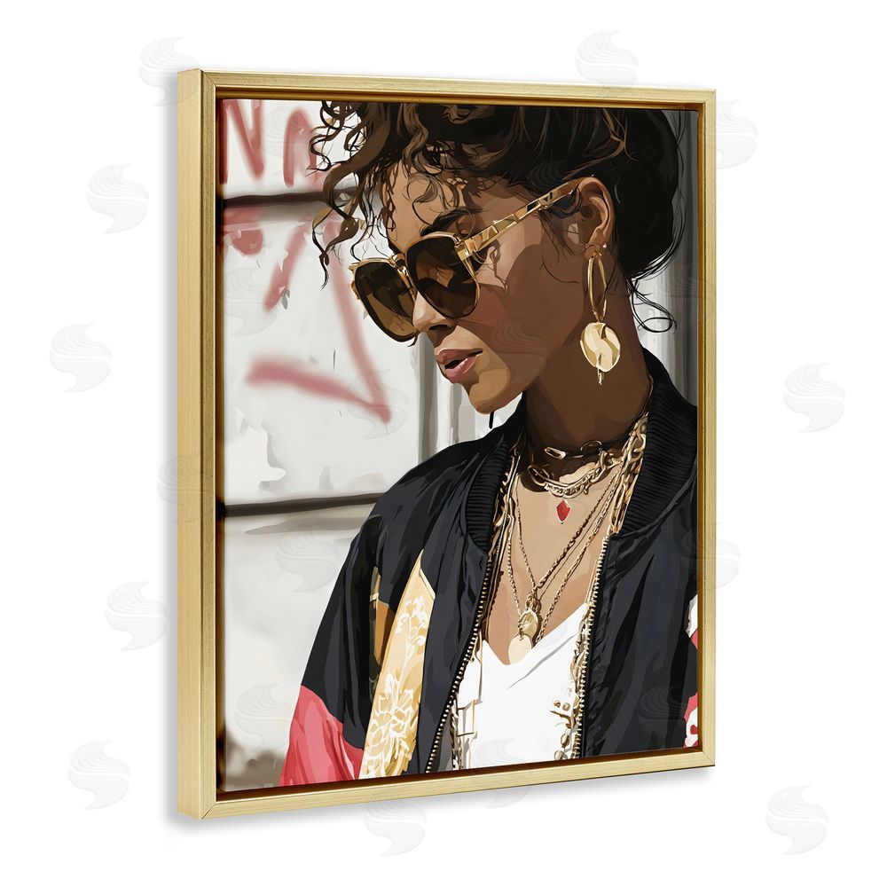 Franklyn Gregory Woman in Sunglasses With Jewelry Gold Floating Framed Canvas Wall Art Print