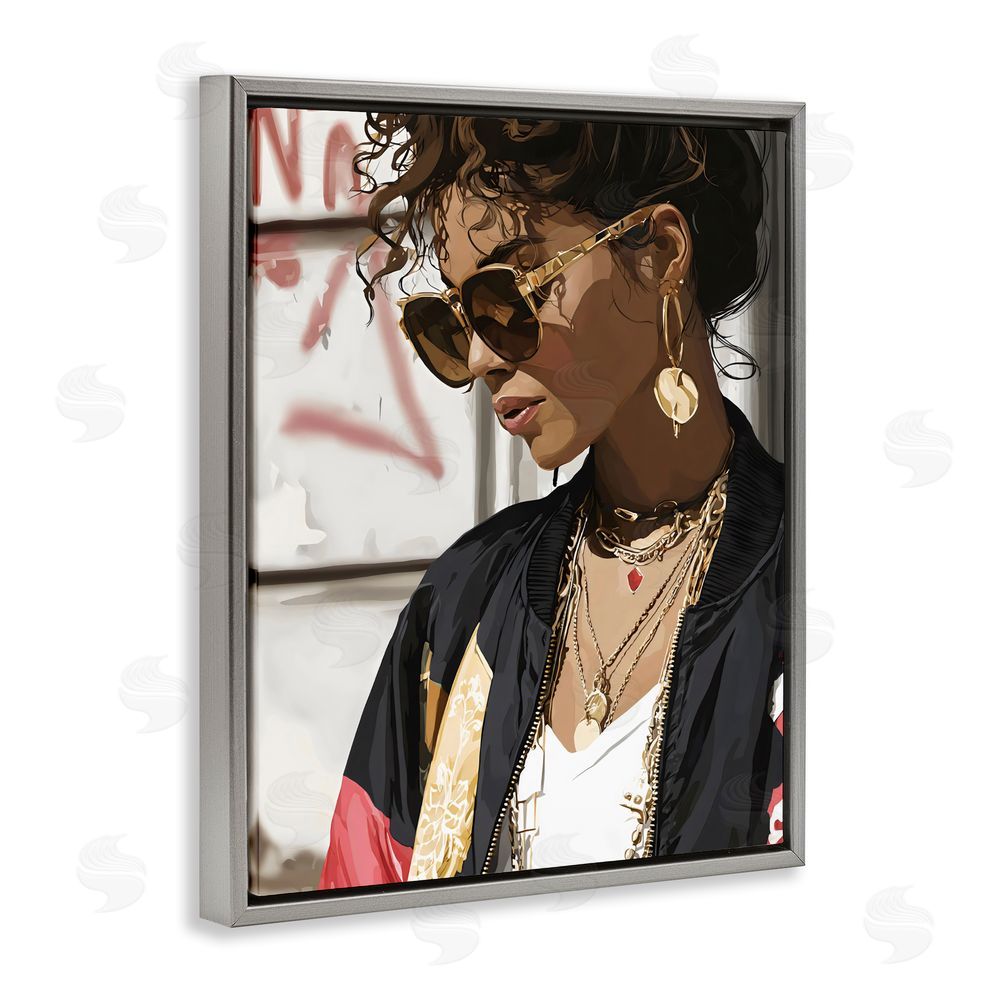 Franklyn Gregory Woman in Sunglasses With Jewelry Gray Floating Framed Canvas Wall Art Print