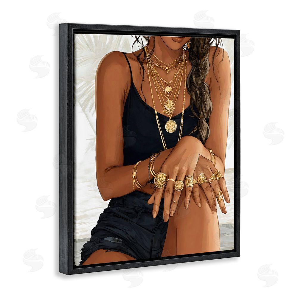 Franklyn Gregory All The Bling Adornments Black Floating Frame Stretched Canvas Wall Art Print