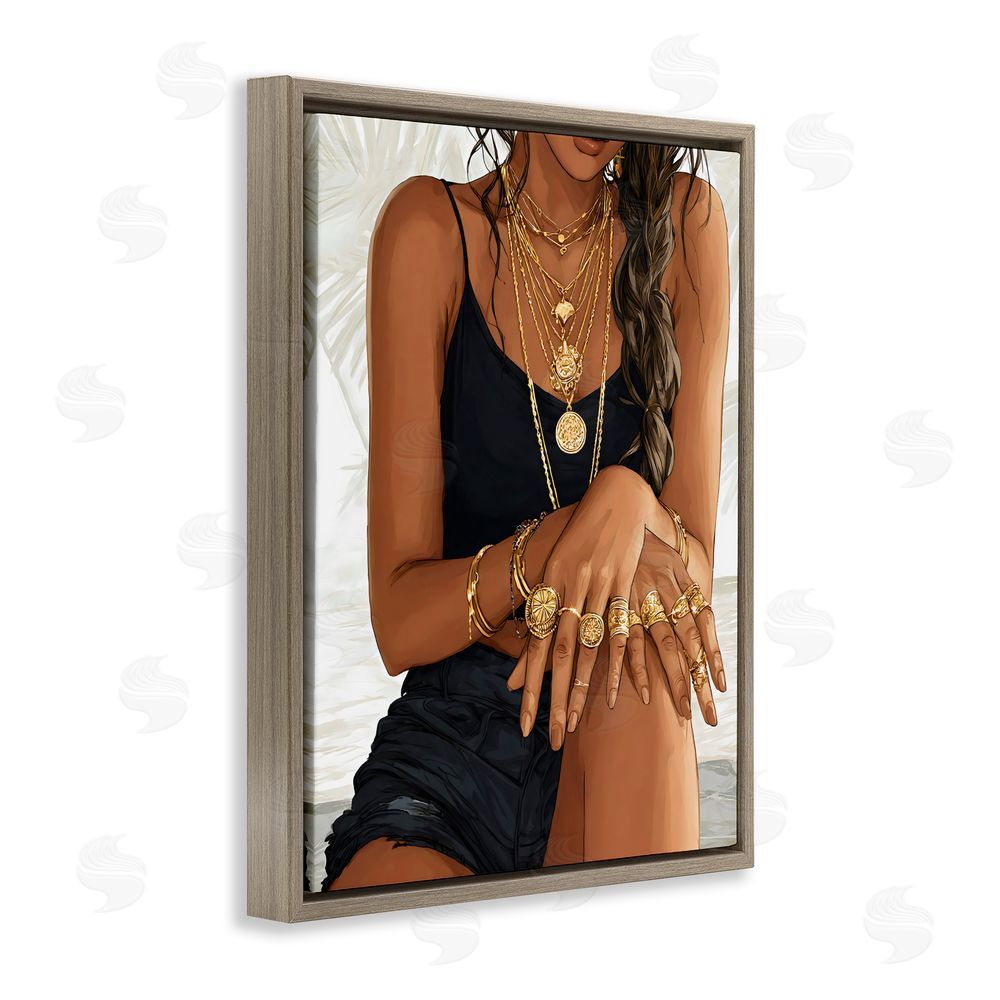 Franklyn Gregory All The Bling Adornments Brown Floating Frame Stretched Canvas Wall Art Print
