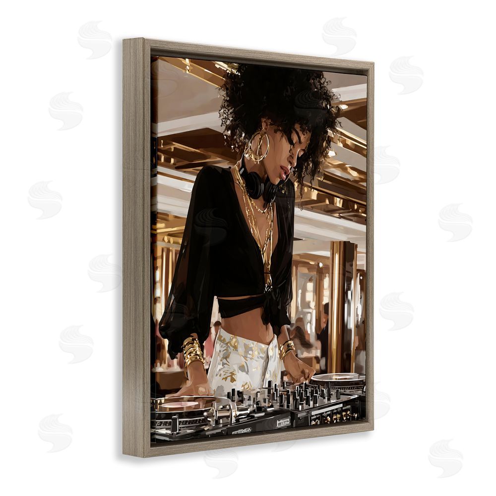 Franklyn Gregory Woman Of Music Live DJ Brown Floating Framed Canvas Wall Art Print