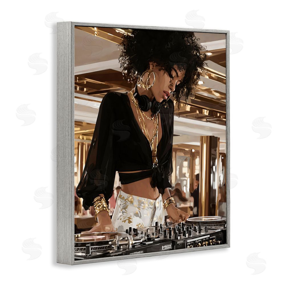 Franklyn Gregory Woman Of Music Live DJ Gray Framed Giclee Wall Art Print