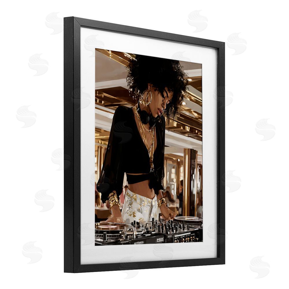 Franklyn Gregory Woman Of Music Live DJ Black Framed Print Under Glass with White Mat Wall Art