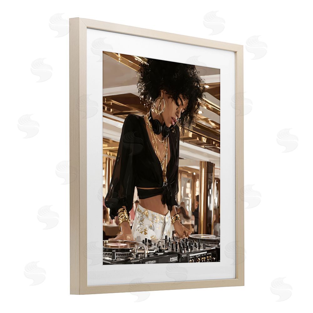 Franklyn Gregory Woman Of Music Live DJ Brown Framed Print Under Glass with White Mat Wall Art