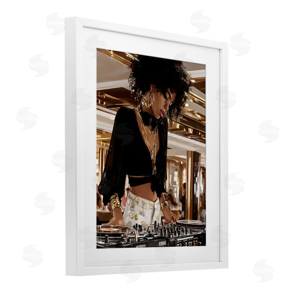 Franklyn Gregory Woman Of Music Live DJ White Framed Print Under Glass with White Mat Wall Art