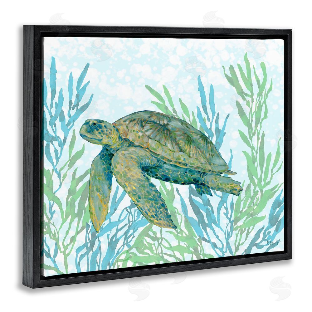 Paul Brent Tasman Turtle in Seagrass Black Floating Framed Canvas Wall Art Print