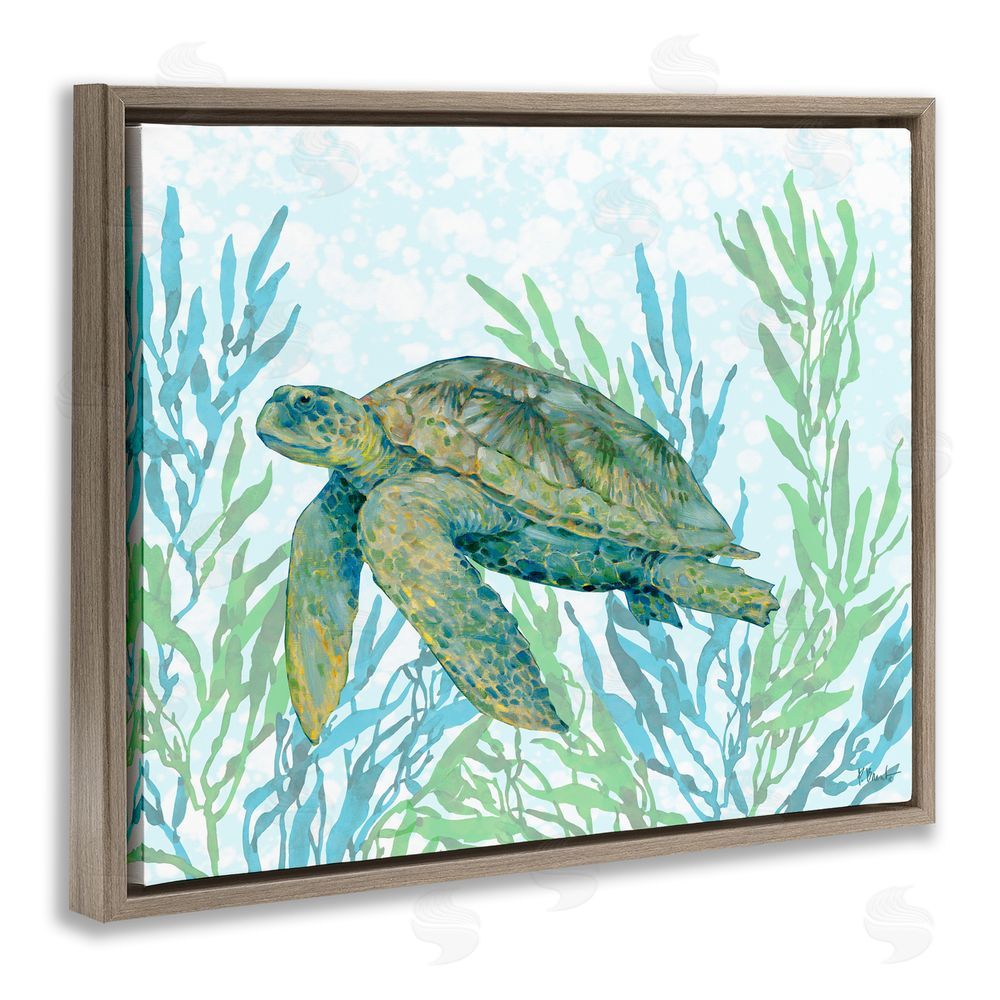 Paul Brent Tasman Turtle in Seagrass Brown Floating Framed Canvas Wall Art Print