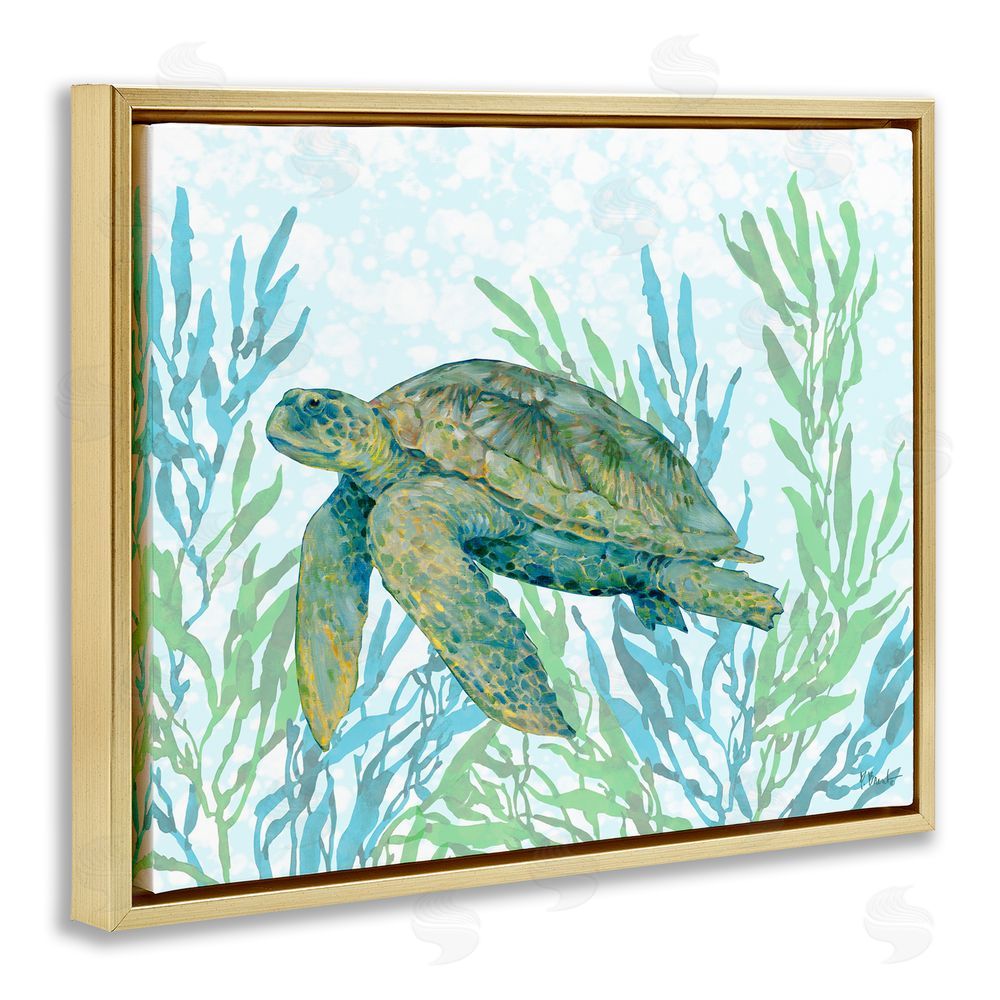 Paul Brent Tasman Turtle in Seagrass Gold Floating Framed Canvas Wall Art Print