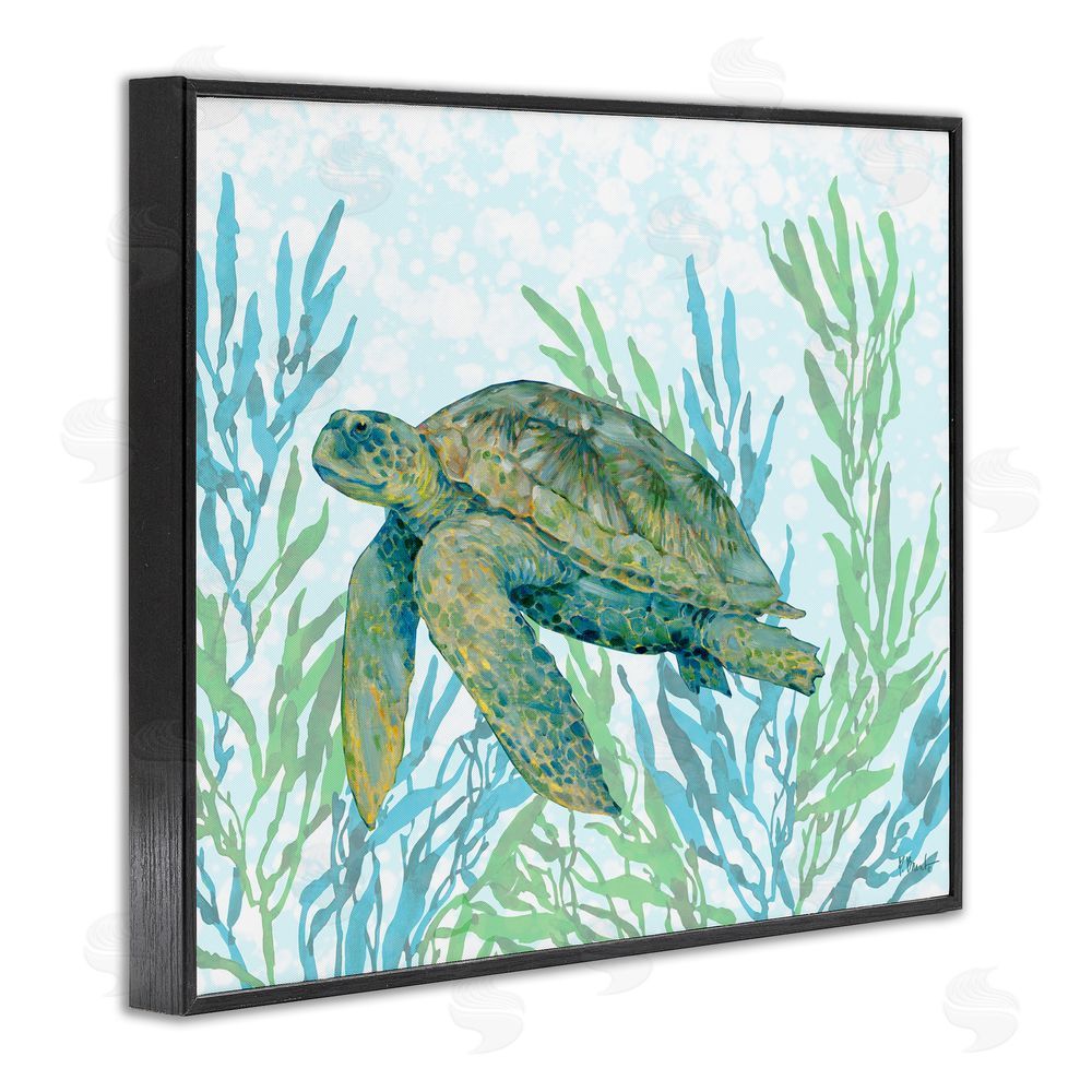 Paul Brent Tasman Turtle in Seagrass Black Framed Giclee Wall Art Print