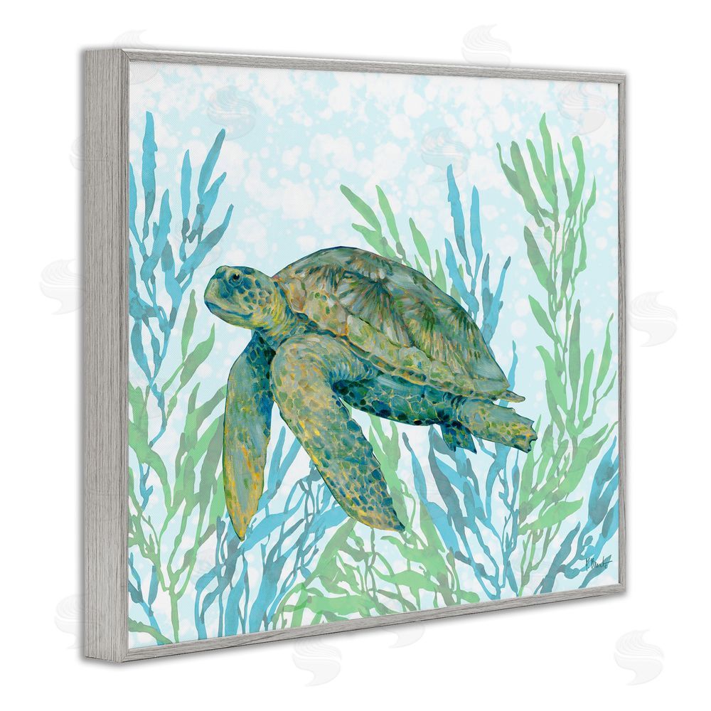 Paul Brent Tasman Turtle in Seagrass Gray Framed Giclee Wall Art Print