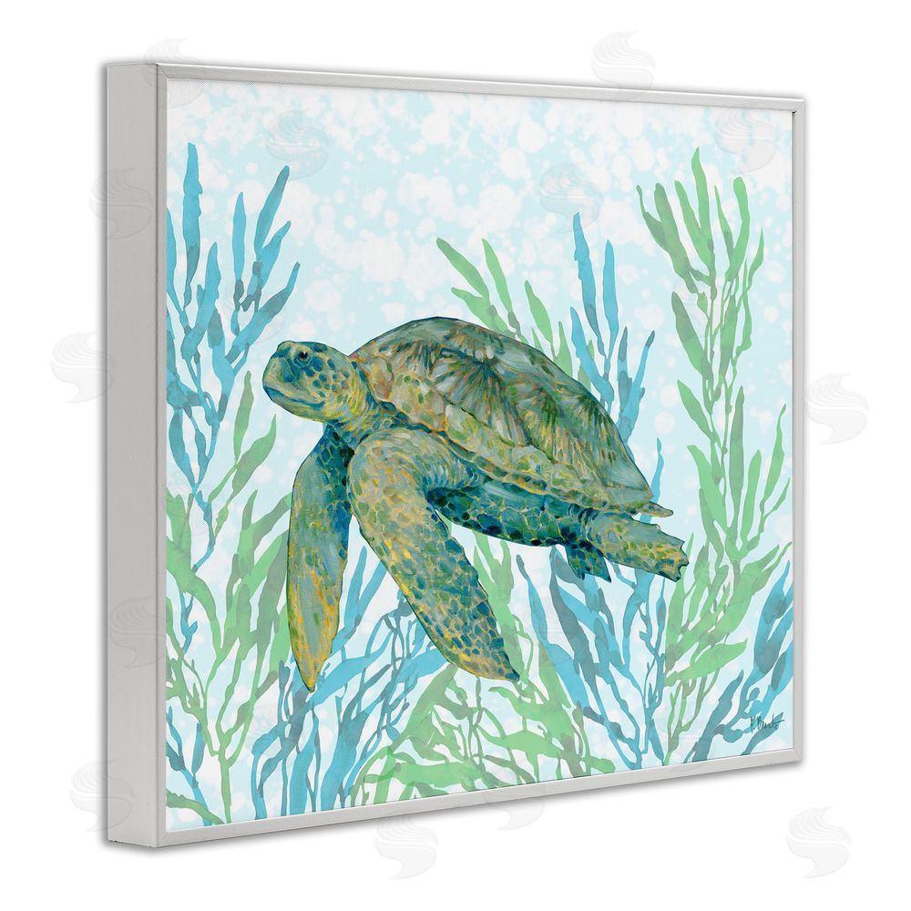 Paul Brent Tasman Turtle in Seagrass White Framed Giclee Wall Art Print