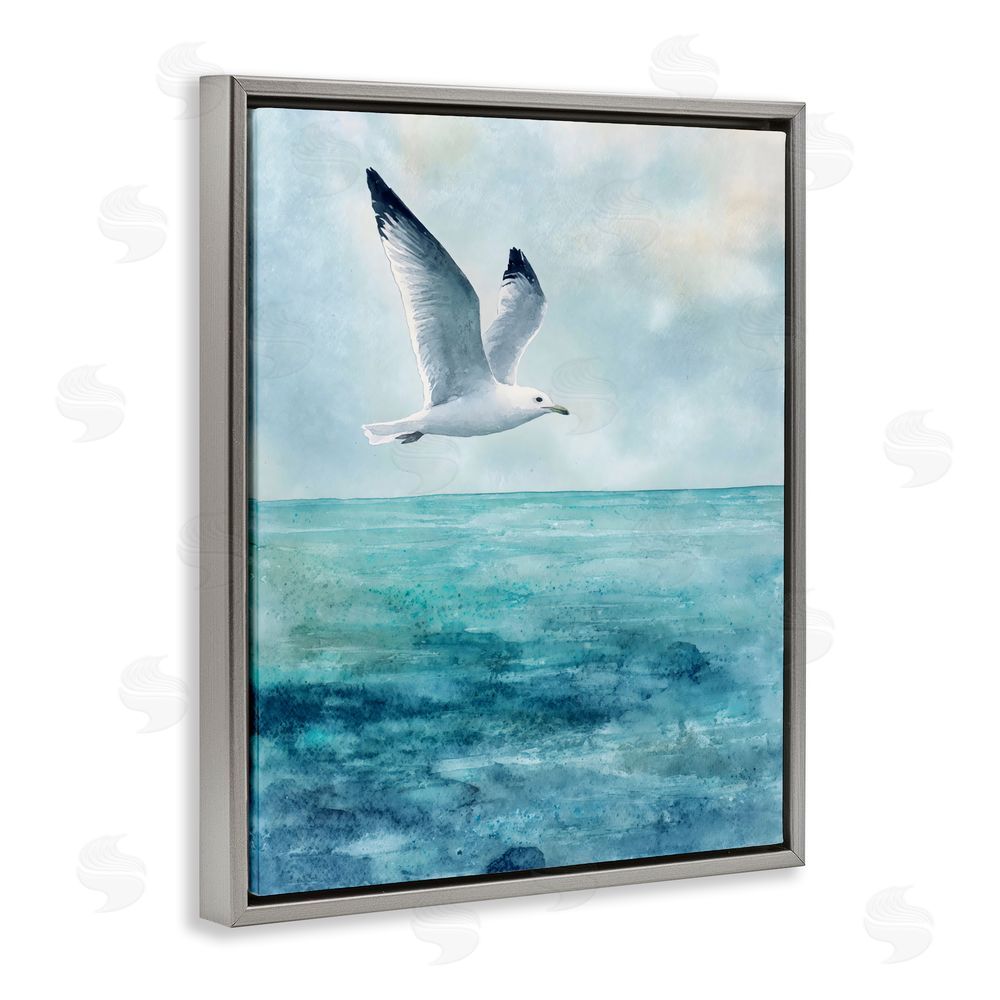Franklyn Gregory Seagull With Black Tips Gray Floating Framed Canvas Wall Art Print