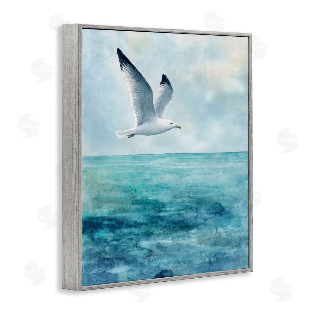 Franklyn Gregory Seagull With Black Tips Gray Framed Giclee Wall Art Print