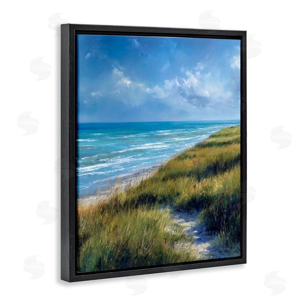 Franklyn Gregory Coastal Grass & Rolling Waves Black Floating Frame Canvas Wall Art Print