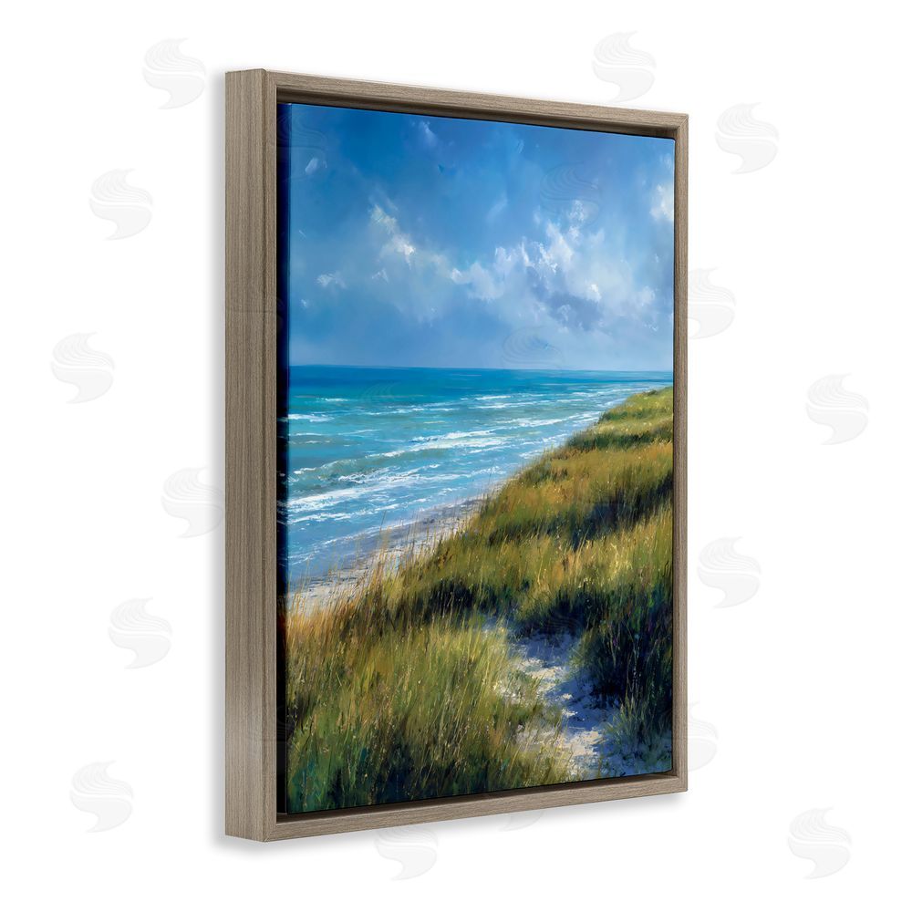 Franklyn Gregory Coastal Grass & Rolling Waves Brown Floating Frame Canvas Wall Art Print