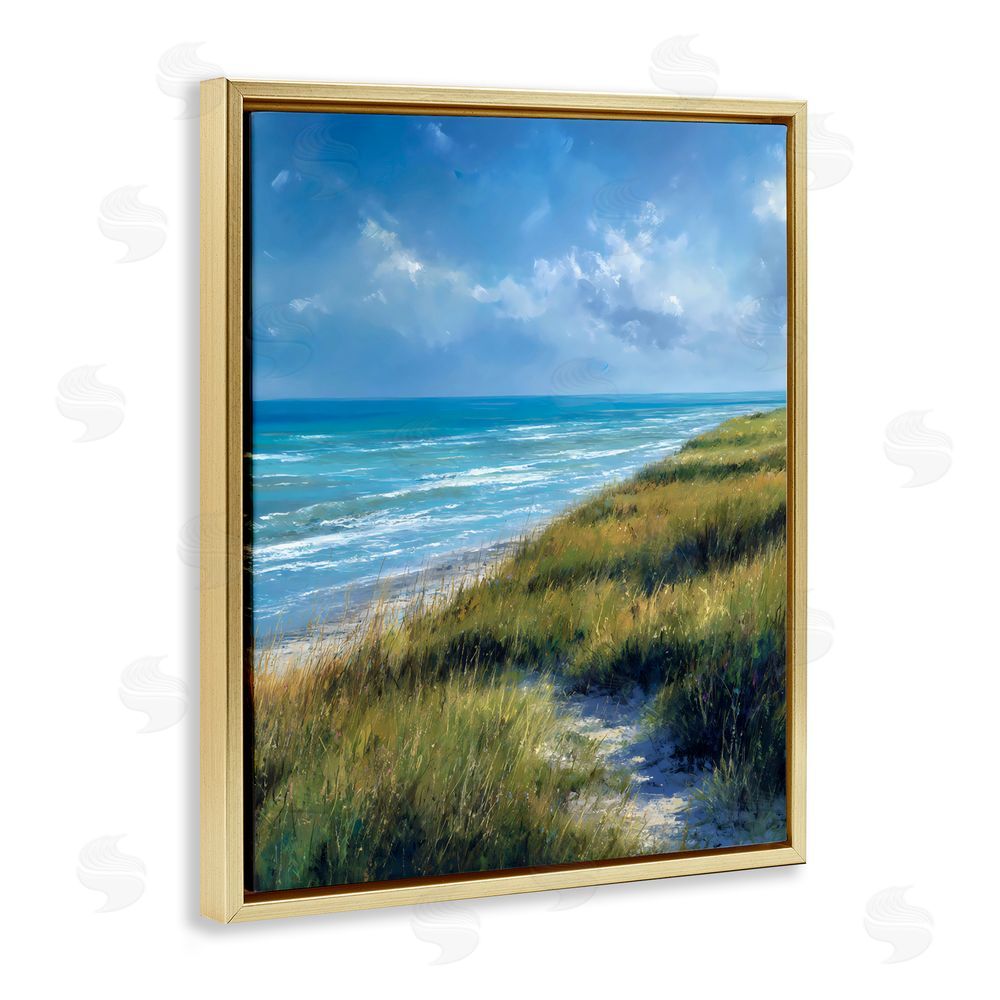 Franklyn Gregory Coastal Grass & Rolling Waves Gold Floating Frame Canvas Wall Art Print