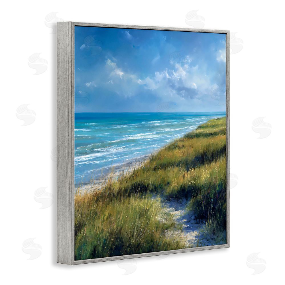 Franklyn Gregory Coastal Grass & Rolling Waves Gray Framed Giclee Wall Art Print