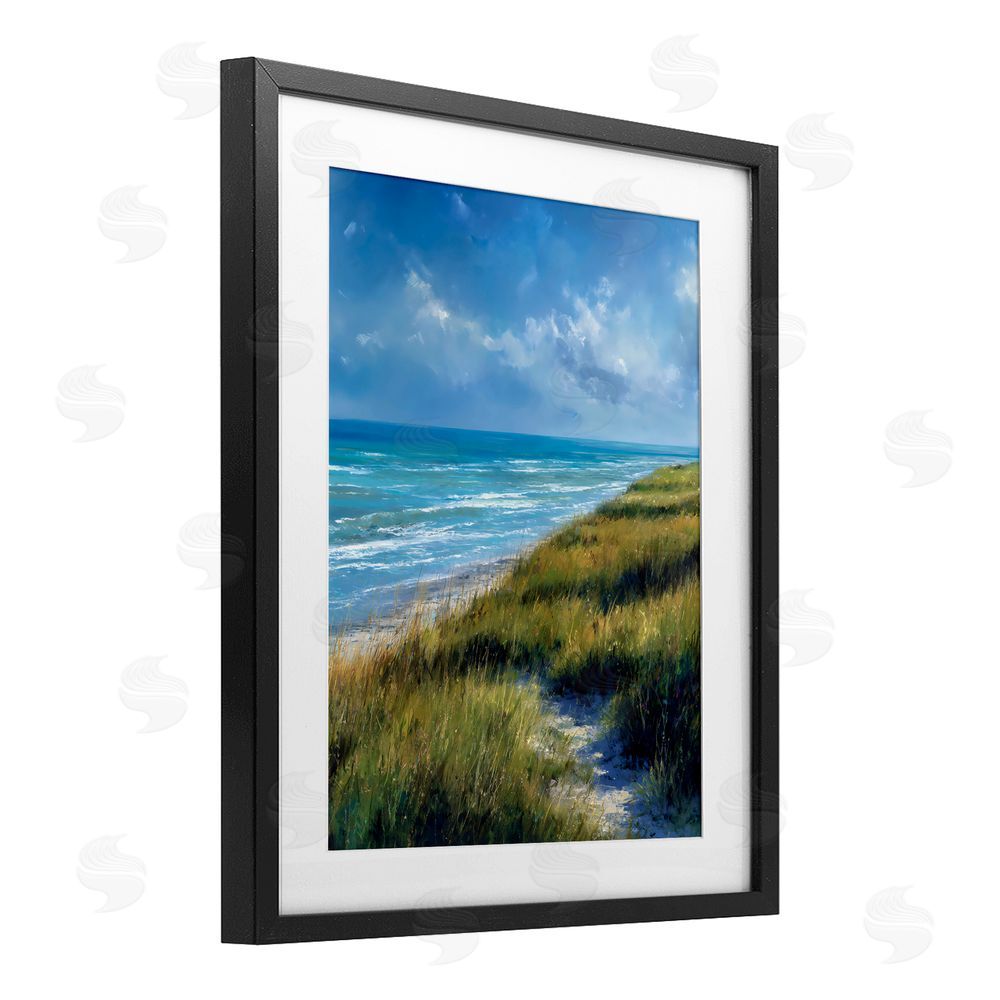 Franklyn Gregory Coastal Grass & Rolling Waves Black Framed Print Under Glass Wall Art