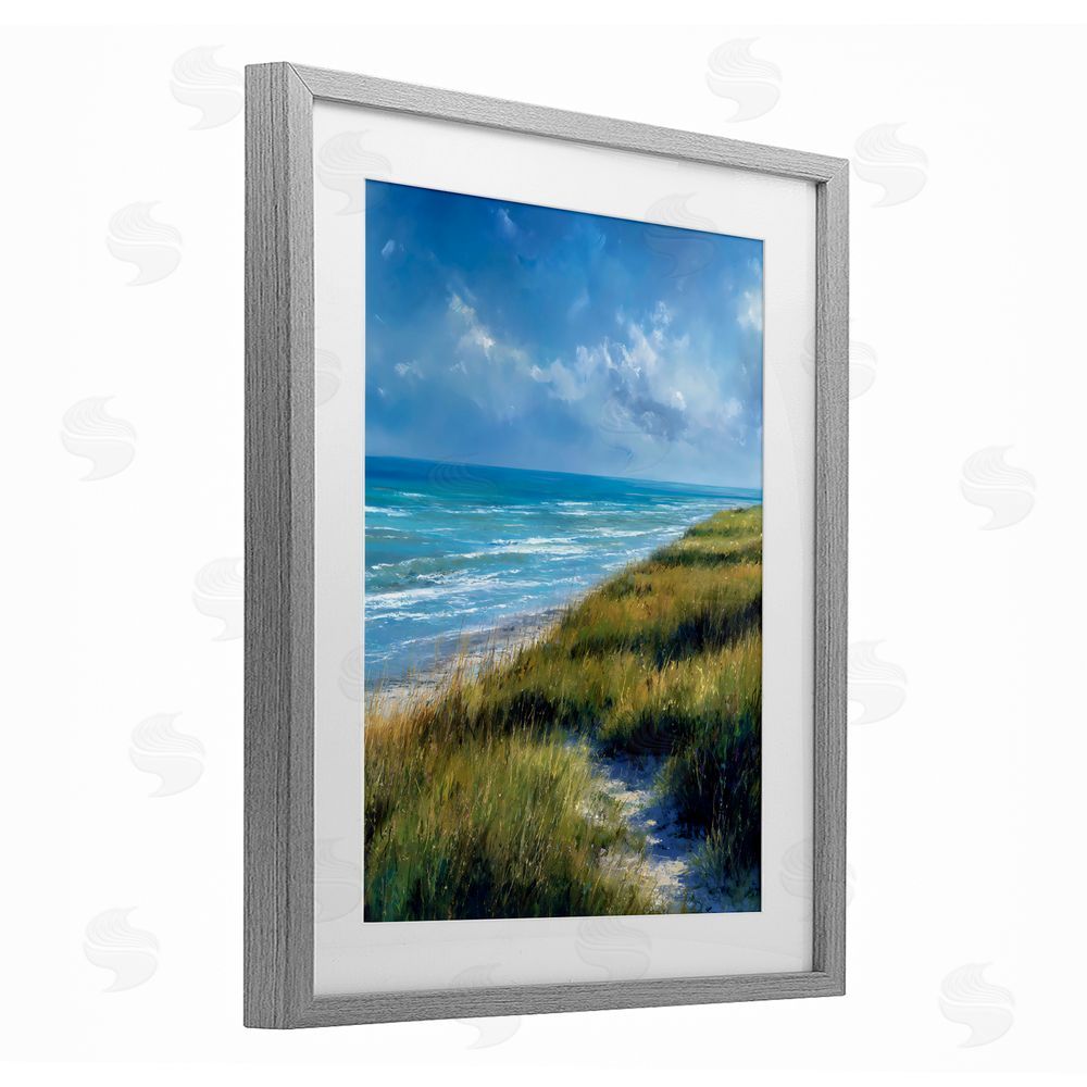 Franklyn Gregory Coastal Grass & Rolling Waves Gray Framed Print Under Glass Wall Art