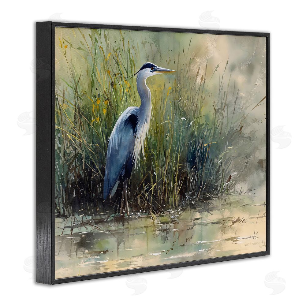 Franklyn Gregory Heron In The Grass Black Framed Giclee Wall Art