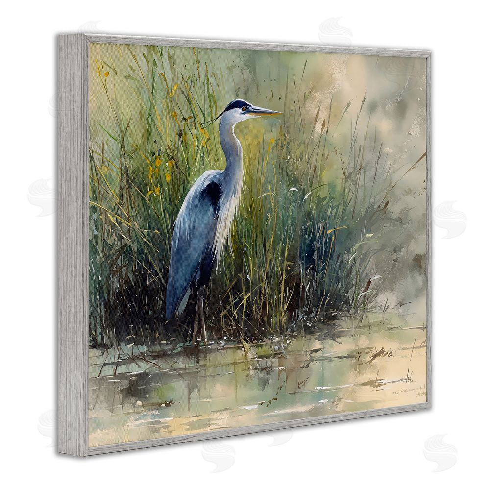 Franklyn Gregory Heron In The Grass Gray Framed Giclee Wall Art