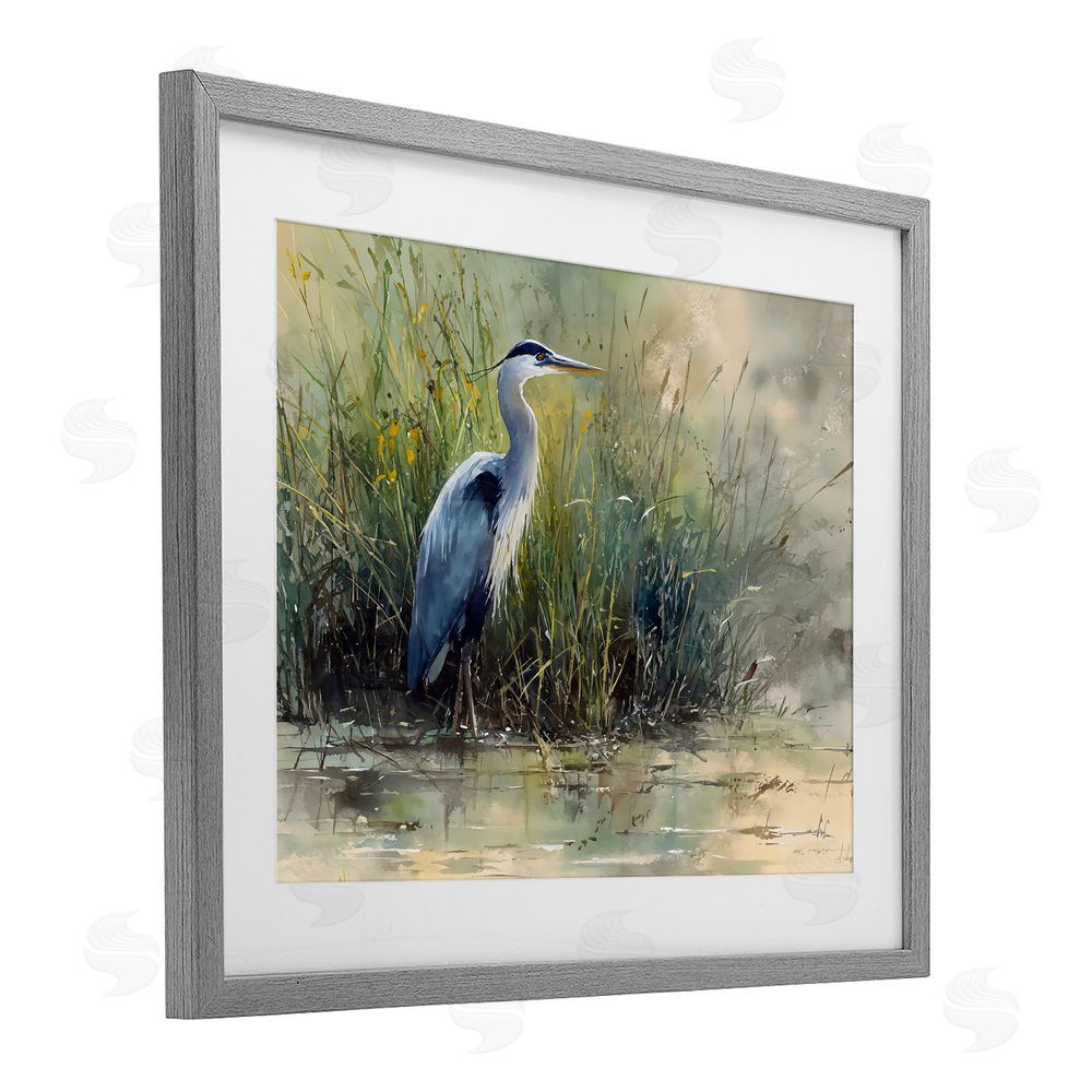 Franklyn Gregory Heron In The Grass Gray Framed Print Under Glass Wall Art