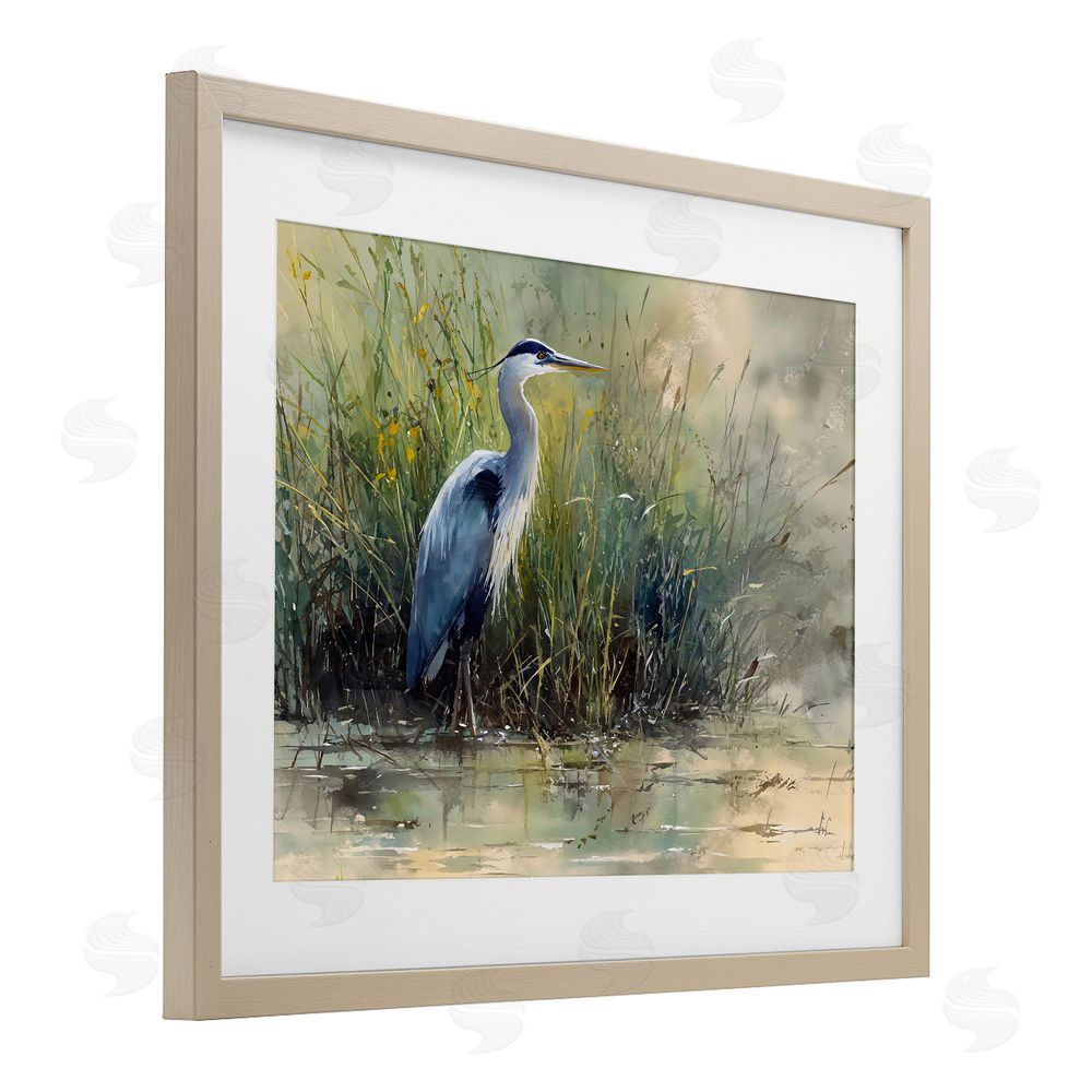 Franklyn Gregory Heron In The Grass Brown Framed Print Under Glass Wall Art