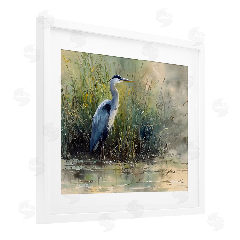 Franklyn Gregory Heron In The Grass White Framed Print Under Glass Wall Art