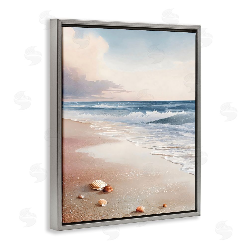 Franklyn Gregory Washed Up Seashells Gray Floating Framed Canvas Wall Art Print